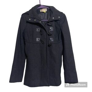 Michael Kors Wool Blend Coat Jacket Zipper Front Toggle Black Button women XS